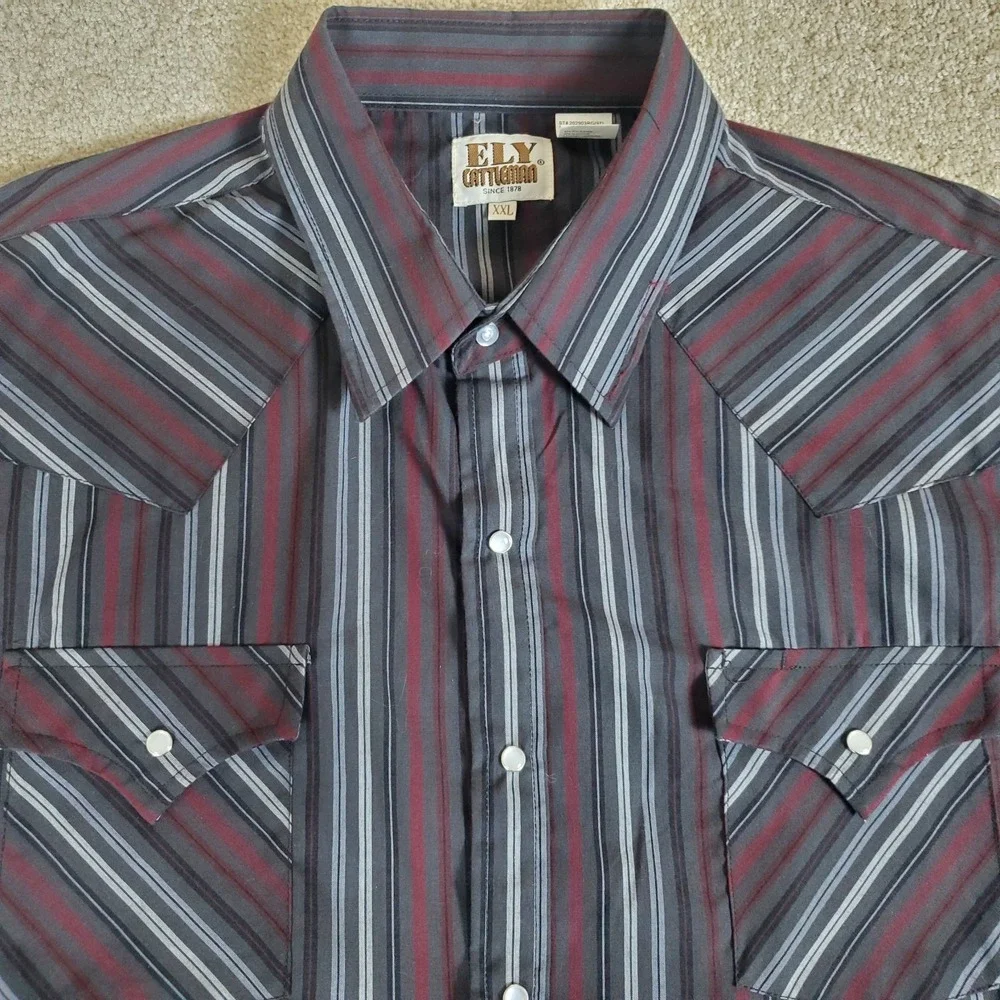 ELY Cattleman Western Shirt Men's Size XXL Pearl Snaps Long Sleeve‎ Stripe
